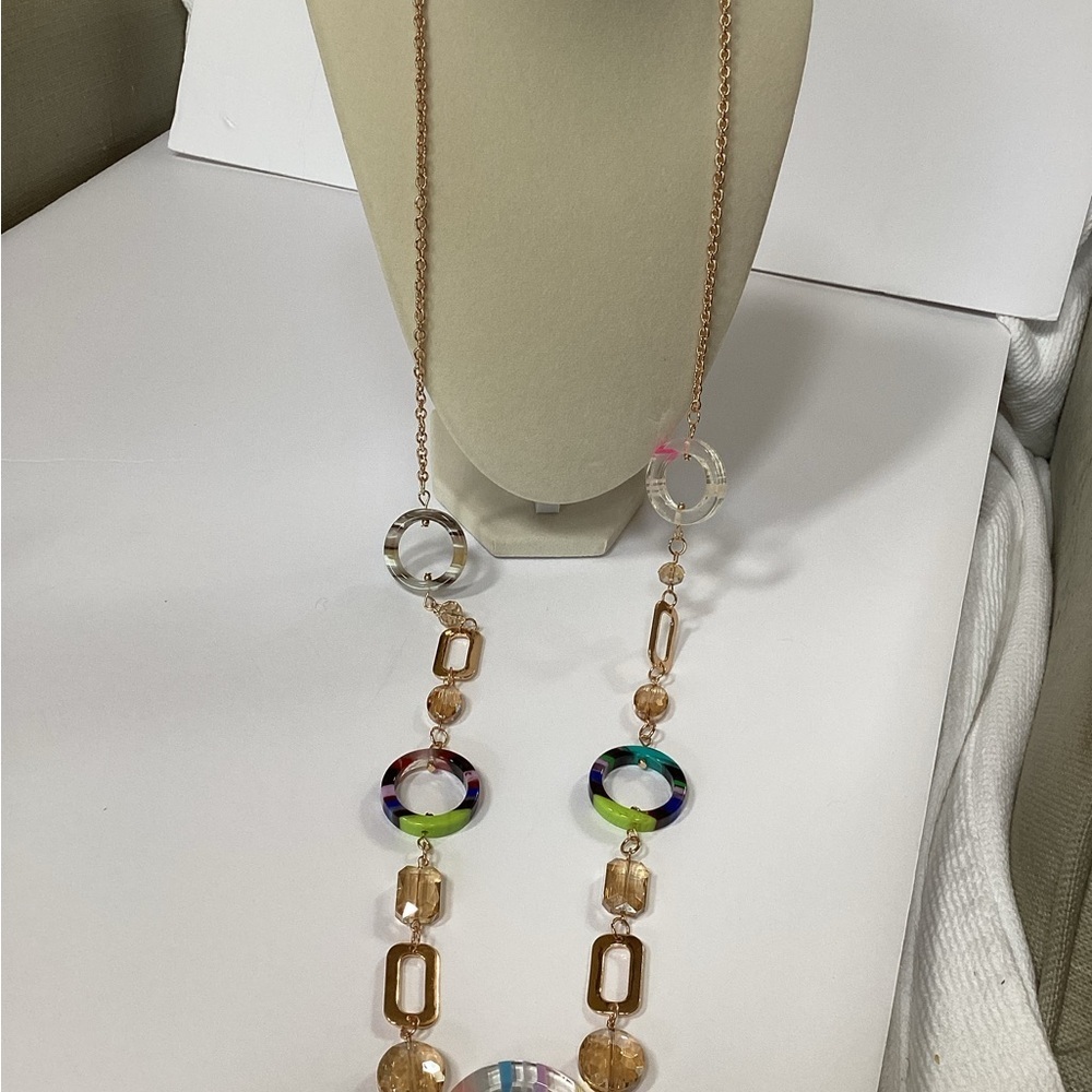 Fashion Jewelry Multicolor and Gold Tone Long Necklace, NWT - Picture 2 of 4